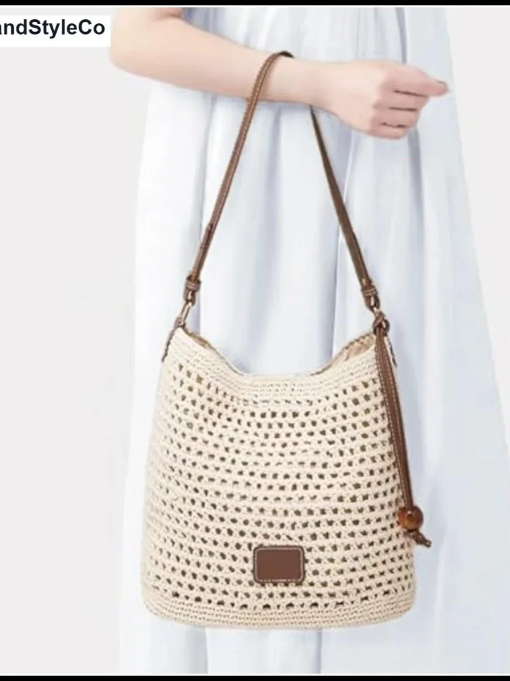 Handwoven Cotton Crochet Shoulder Bag Boho Summer Beach Purse with Zipper Pocket